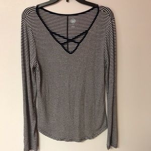 Striped long sleeve with crisscross detail